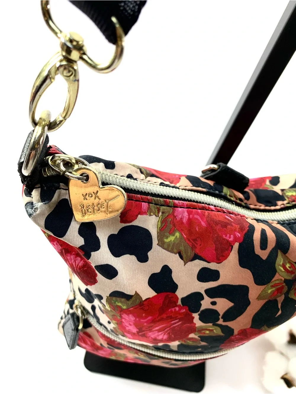 Betsey Johnson Floral Animal Print Y2K Whimsical Crossbody Bag Heart Charm